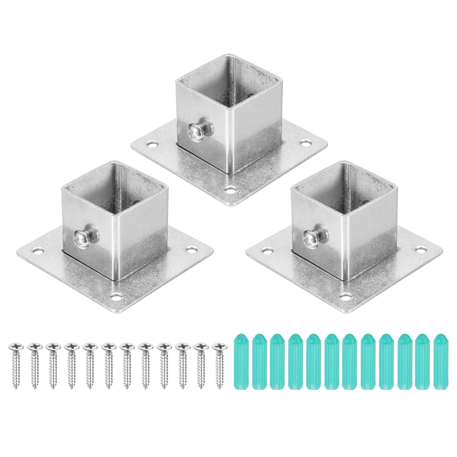 QUARKZMAN 3Pcs Base Quadrata Per Palo 1.9mmT Flangia In Acciaio Inossidabile Base Per Paletto Da Deck Supporti Pesanti Per Recinzione Montaggio Adatta A Paletti 1.2" x 1.2" Accessori
