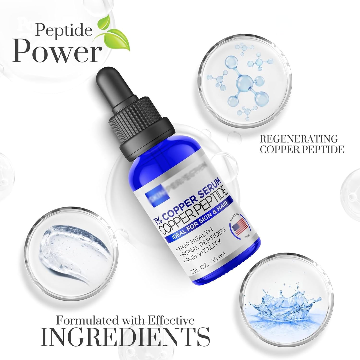 Oligopeptide Blue Copper Peptides Serum for Face, Neck, Body & Hair - Copper Peptide for Skin, Multi-Use Serum Booster, Copper Peptide for Skin with Dropper 0.5 fl oz (2)