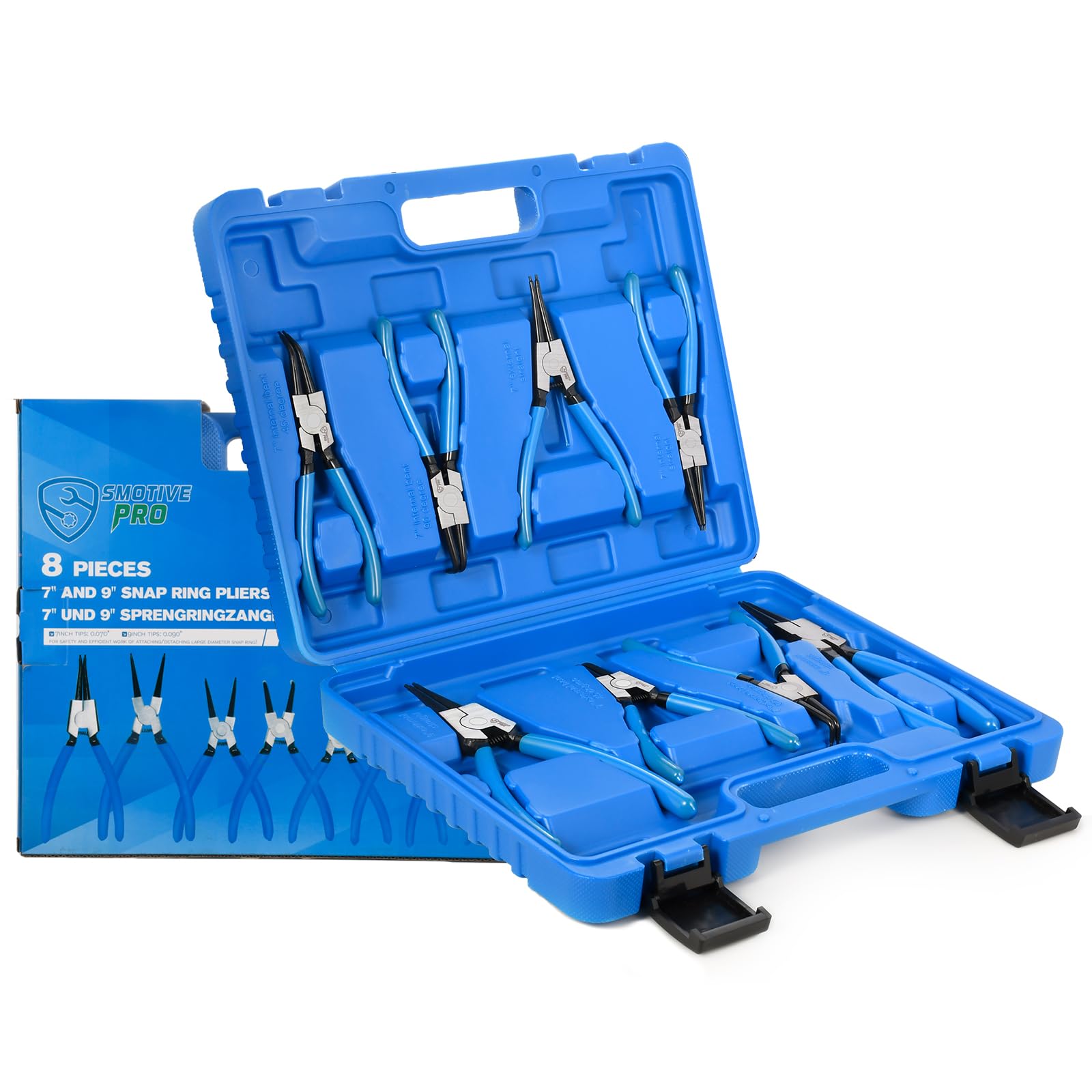 SMOTIVEPRO Set di 8 pinze elastiche professionali per anelli interni ed esterni, 170 e 220 mm, con ganasce dritte, in robusto acciaio al cromo vanadio