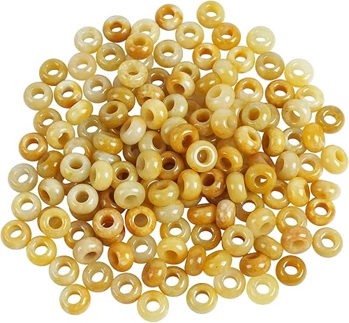 Loveliome 20 cuentas de jade amarillo Rondelle de agujero grande sueltas para cristales y piedras curativas para hacer joyas