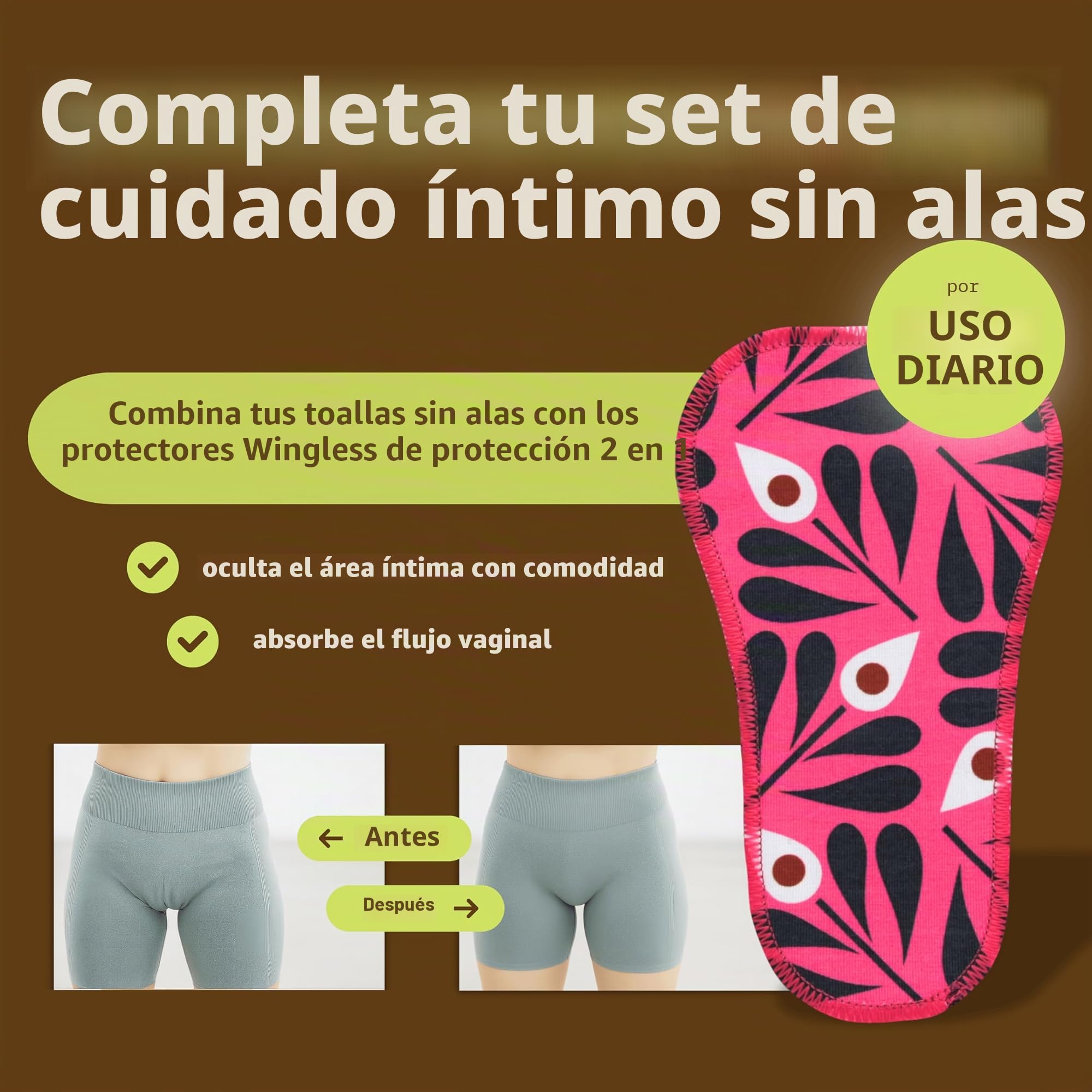 Natissy Compresas Reutilizables Sin Alas de Algodón Orgánico para Mujer, Lavables, Suaves, No Irritantes y Reutilizables - Pack 6 Tallas S+M - Made in EU