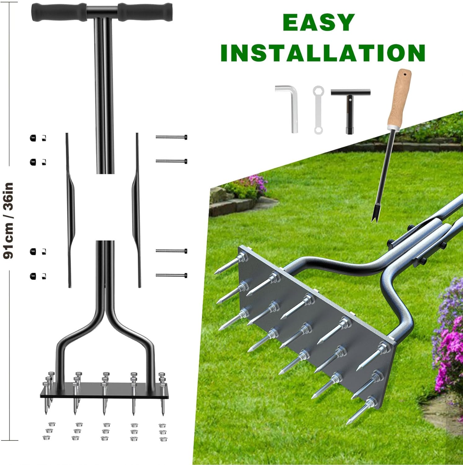 Kedoxi Lawn Aerator Coring Tool, Manual Lawn Coring Aerator 15 Core