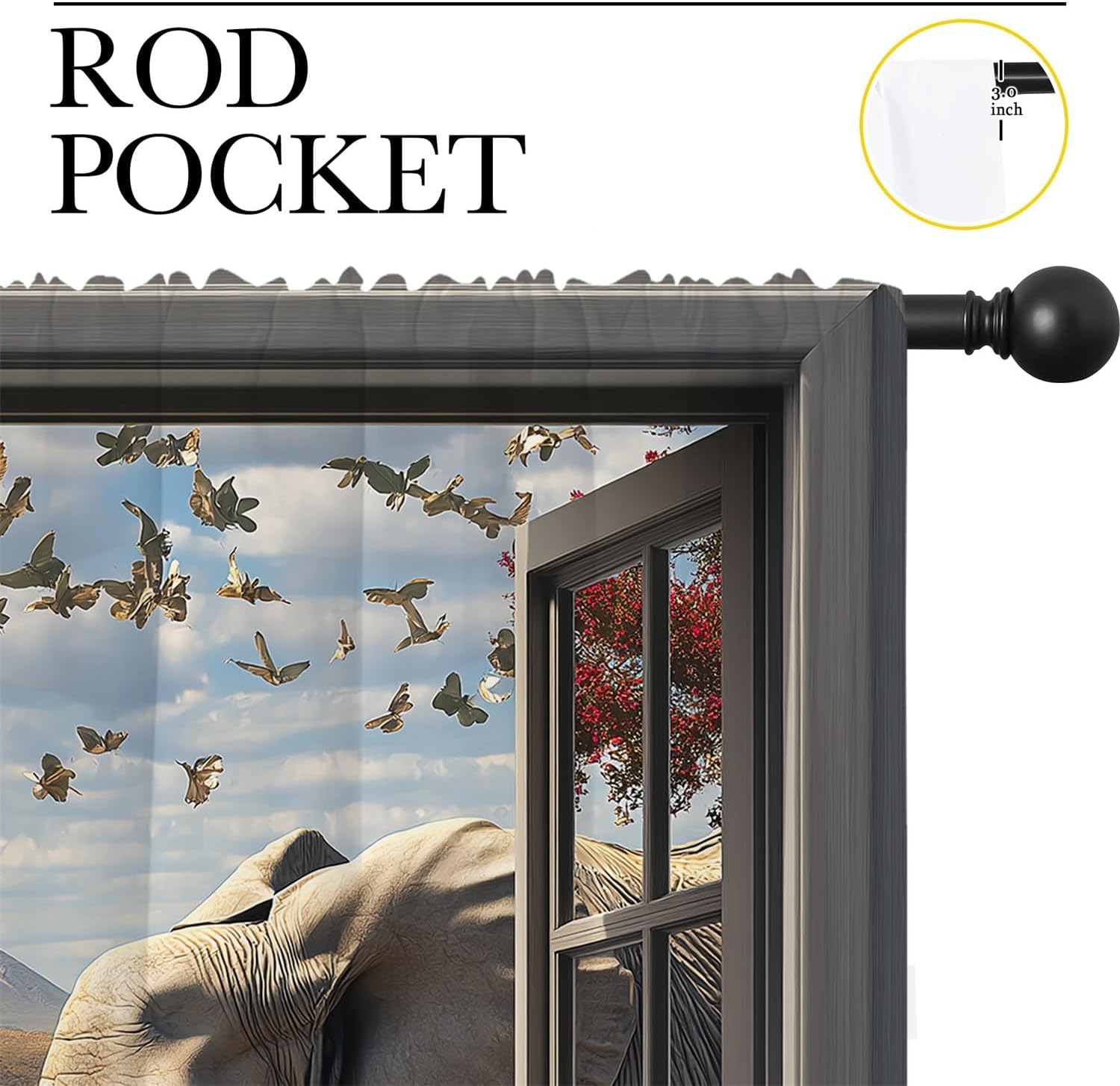 Funny Elephant Boy Girls Blackout Curtains,African Tropical Jungle Large Wild Animal Fashion Style, 2 Panel Rod Pocket Thermal Insulated Drapes for Bedroom, Living, Kids Teen Room Deco 55x63 inch
