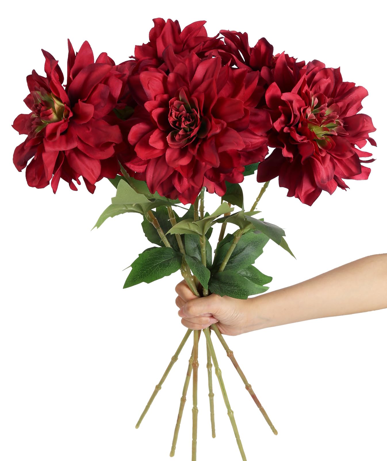 INSUNSIX 6 Pack Dark Red Artificial Dahlia
