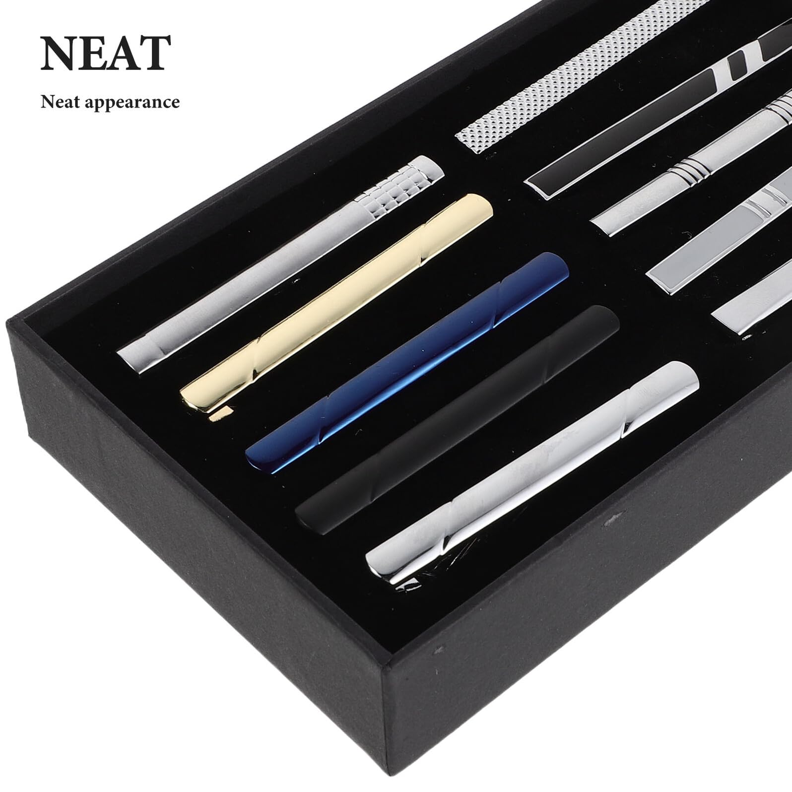 Baluue 10 Unidades Pinzas para Corbata para Hombre en Caja de Obsequio – Juego Formal y Versátil de Pasadores de Corbata de Cobre para Bodas, Negocios y Aniversarios – Accesorios