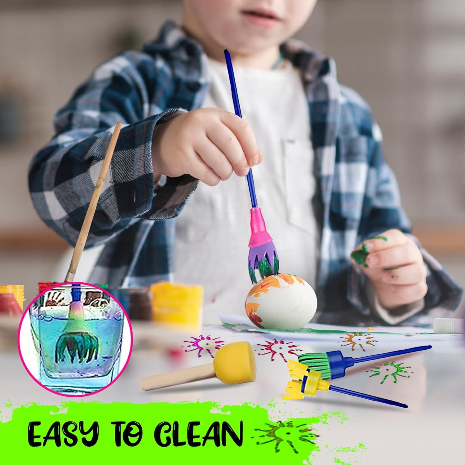 Set Pittura Per Bambini 33 Pezzi | Pennelli In Spugna E Timbri | Kit Creativo Atossico Con Grembiule | Idee Regalo Fai Da Te