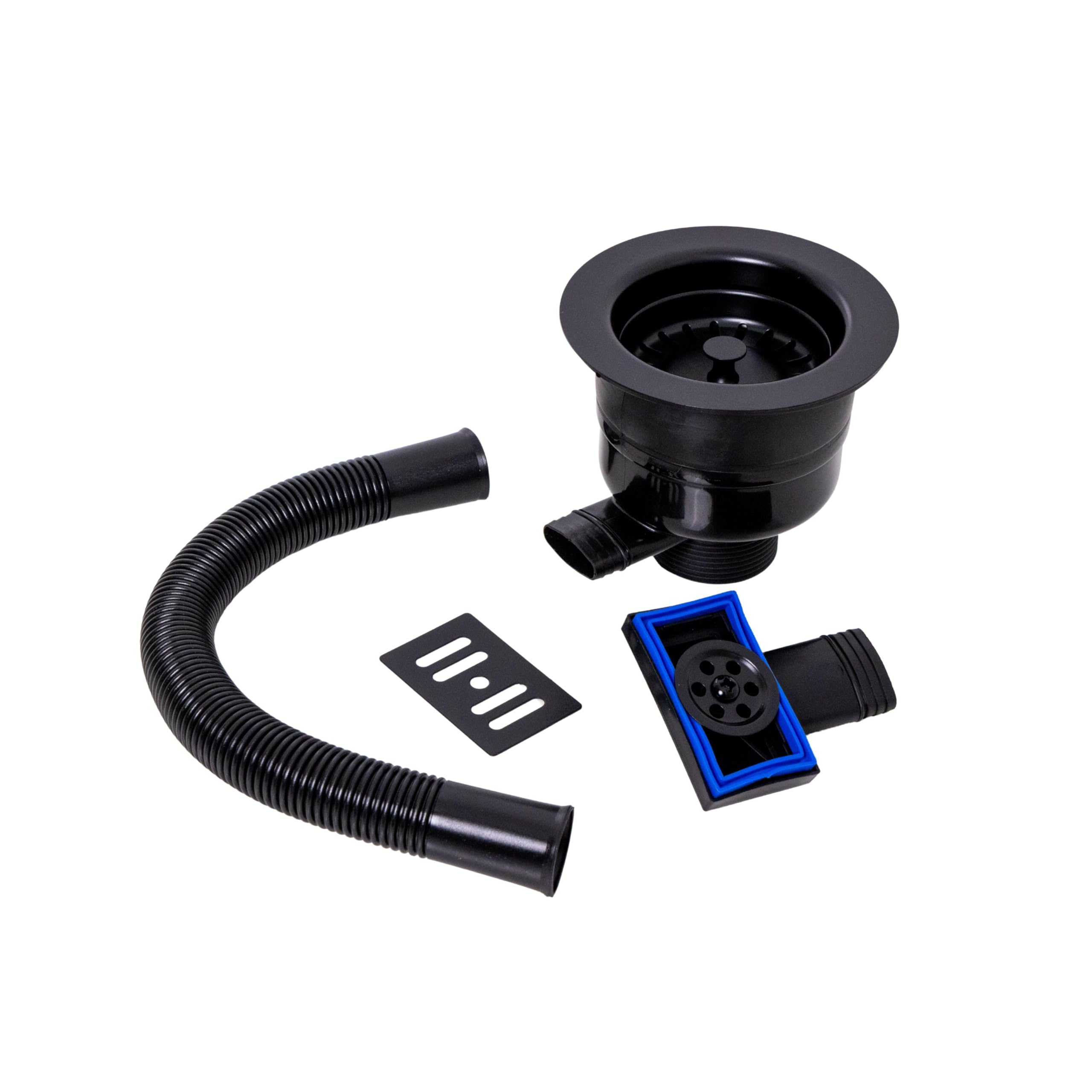 Round Kitchen Sink Strainer Waste with Overflow, Top Fix Installation, 231 x 114 x 214mm, Black