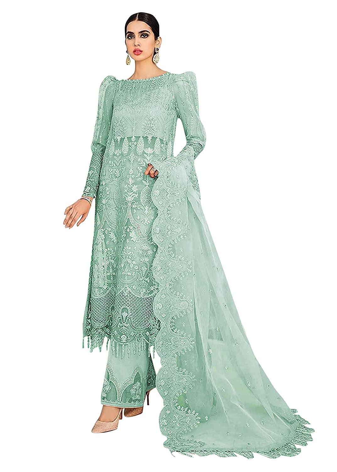 MordenfabWomen's Soft Net Embroidered Semi Stitched Pakistani Kameez
