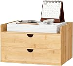 Desk Organizer with Drawers - Bamboo Desktop Organizer Storage | White-Natural Wood Desk Drawers Organizer for Bills, Office Supplies, Cosmetics, Seals No Assembly Required