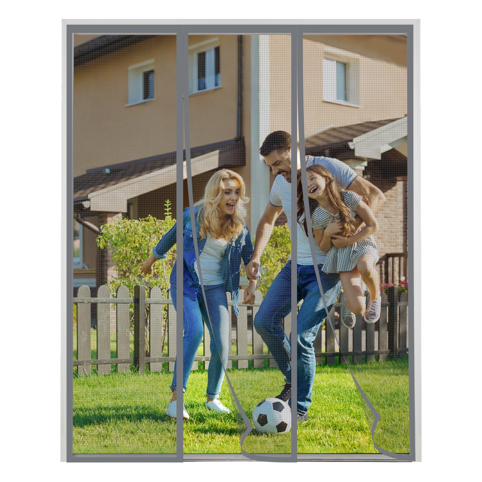 XDMYGTT Magnetic Fly Screen Door, Double Opening Fly Screens for Doors, Magnetic Curtain Mosquito Protection Double Door, Keep Fly Bug Out, Grey, 270x220cm