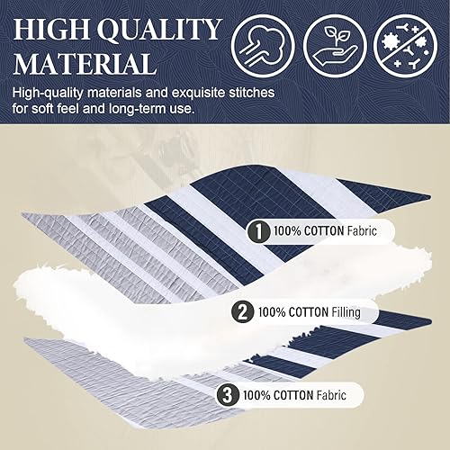 Miniatura 10 de SahSahCasa Juego de edredón tamaño King, juego de edredón 100% algodón, colcha tamaño King, edredón ligero, reversible, a rayas, para cama King,