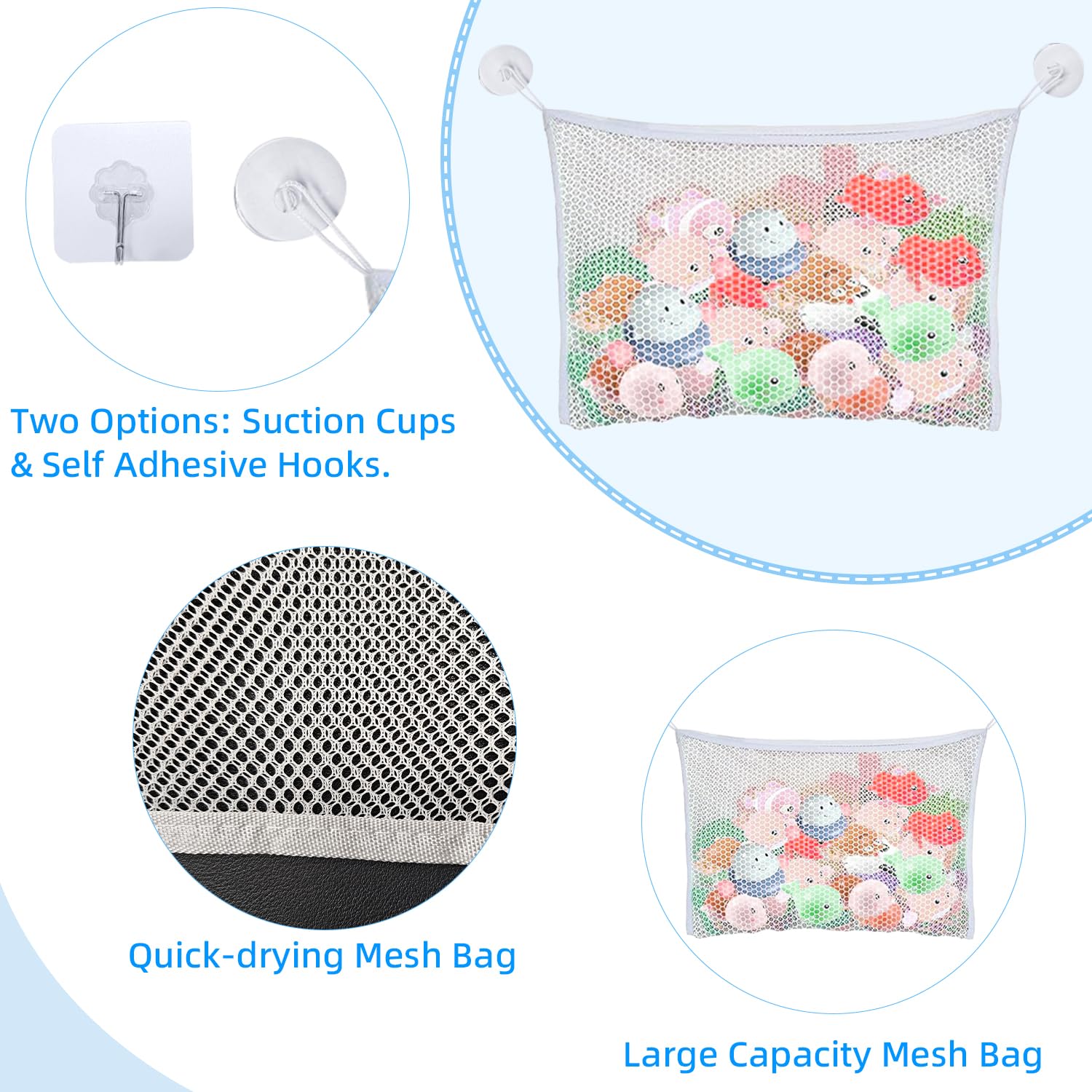 Red de Almacenamiento para Juguetes de Baño (35x45cm) con Ventosas y Ganchos Adhesivos, Organizador Juguetes Niños, Bolsa de Malla para Baño y Bebés
