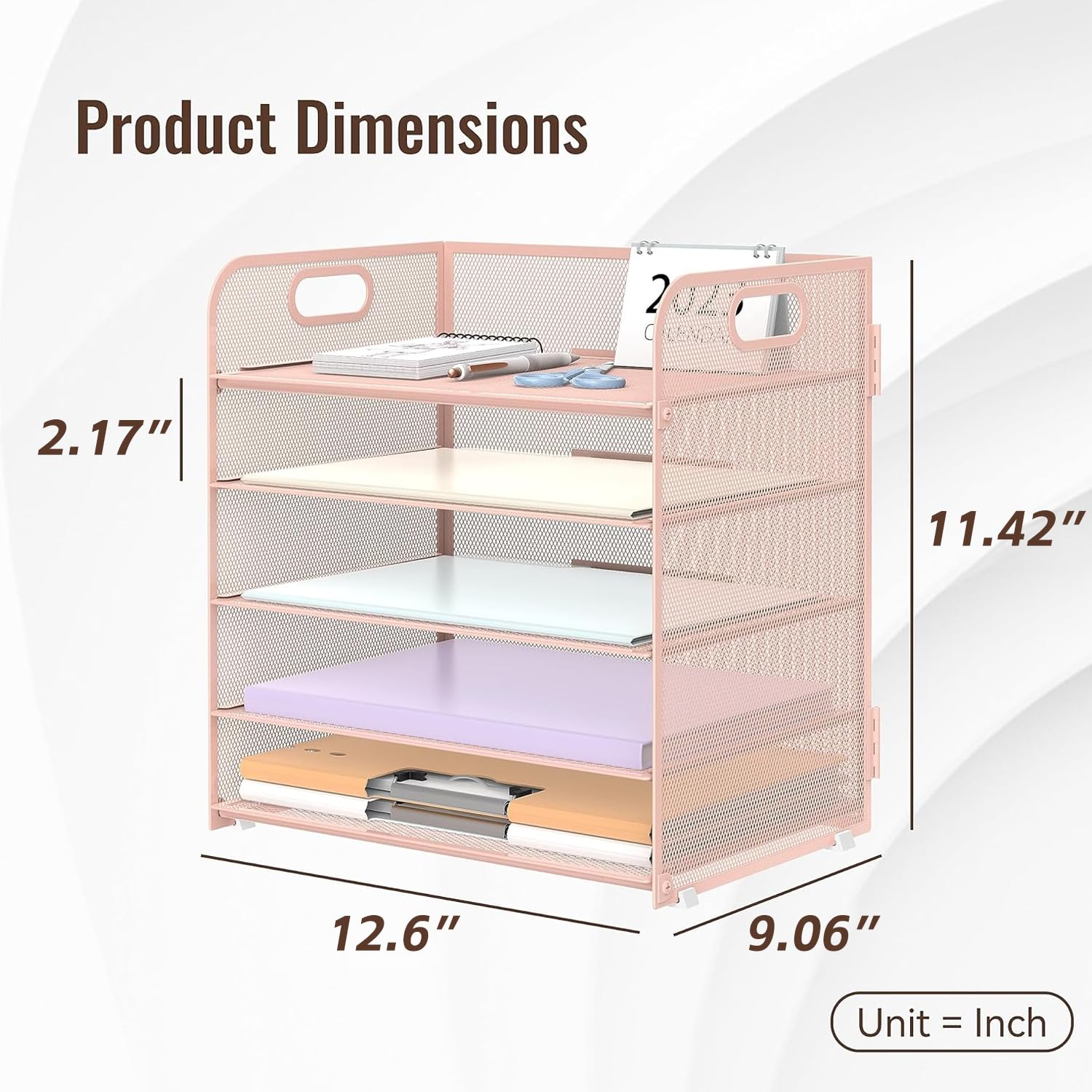 Supeasy 5 vassoi organizer per carta con manico in rete, organizer da scrivania per ufficio, casa o scuola