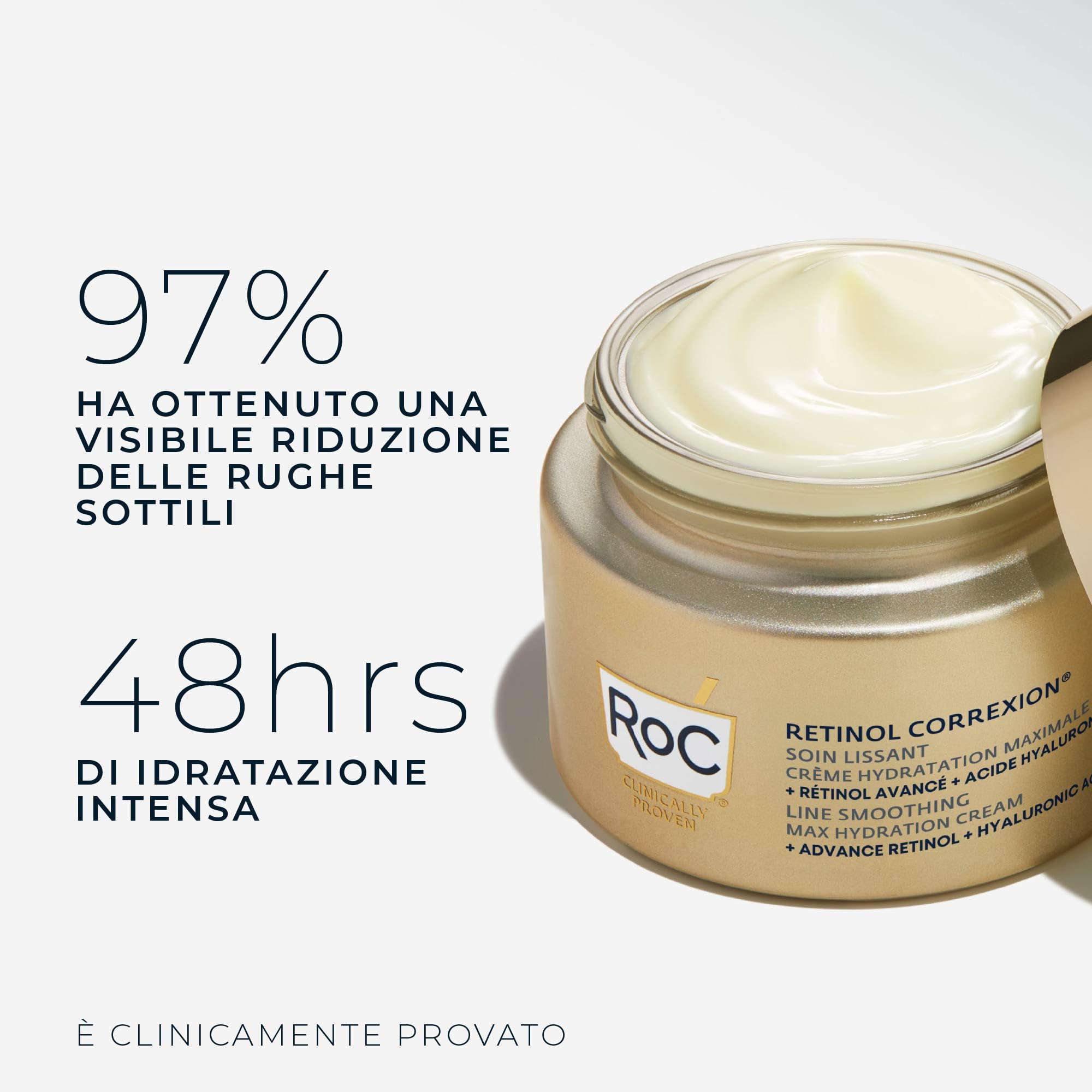 RoC - Retinol Correxion Line Smoothing Idratazione Massima - Trattamento Antirughe Intensivo - Pelle Più Liscia e Luminosa - Acido Ialuronico - 50 ml