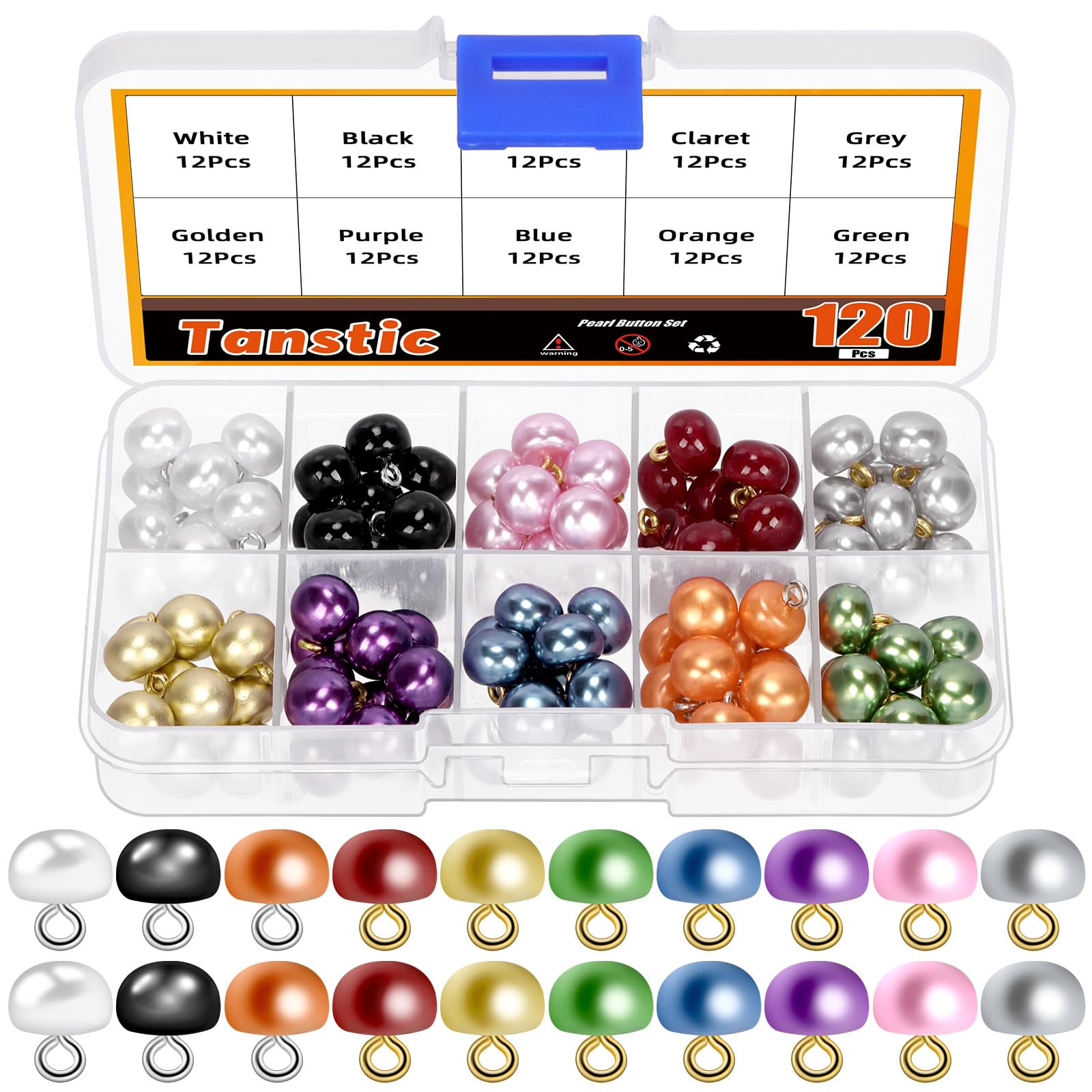 Tanstic 120Pcs 10mm Pearl Buttons with Shank Colorful Half Pearl Buttons Decorative Faux Pearl Buttons Mushroom Domed Round Buttons for Sewing Dress Shirts Crafts