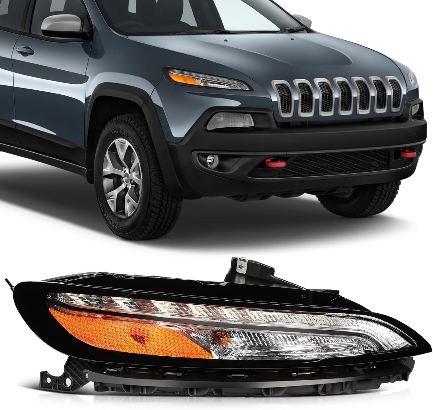 SCITOO LED Headlight Assembly Fit 2014-2018 for JEEP Cherokee Titanium Clear Chrome Housing Right Side Headlight CH2531104