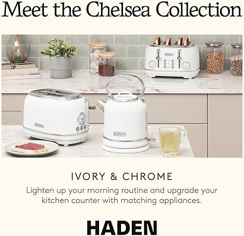 Miniatura 6 de Haden Chelsea - Tostadora de ranura ancha de 2 rebanadas con control de tostado ajustable, marfil y cromado