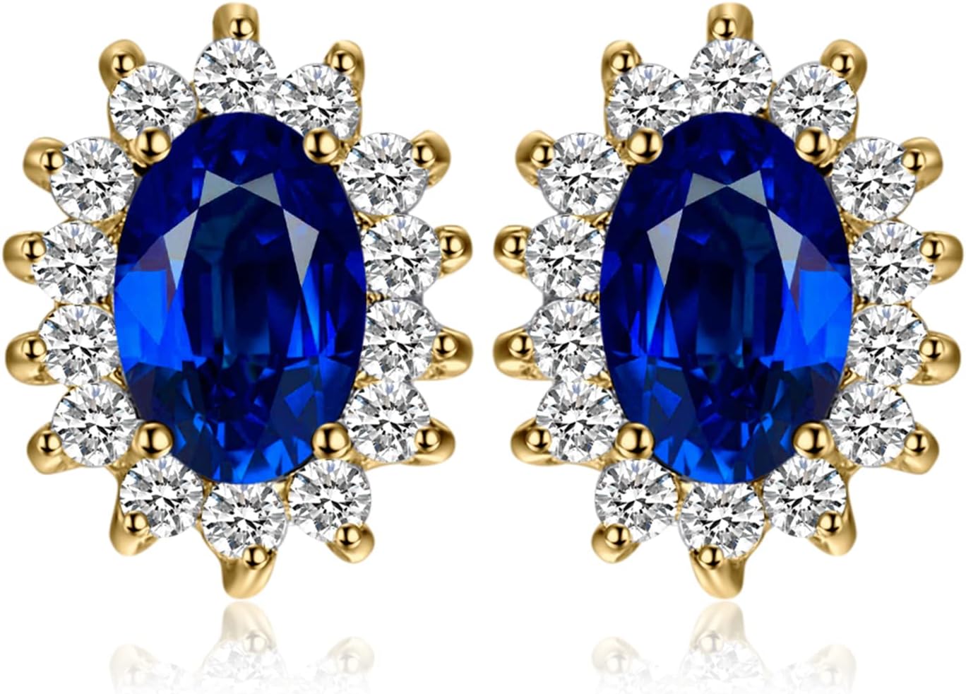 JewelryPalace Princess Diana Kate Middleton Class Gemstone Birthstone Sapphire Emerald Ruby Stud Earrings for Women, 14k Yellow Gold Plated 925 Sterling Silver Earrings for Women, Earings Set