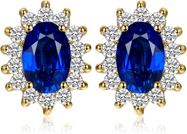 JewelryPalace Princess Diana Kate Middleton Class Gemstone Birthstone Sapphire Emerald Ruby Stud Earrings for Women, 14k Gold Plated 925 Sterling Silver Earrings for Women, Earings Set