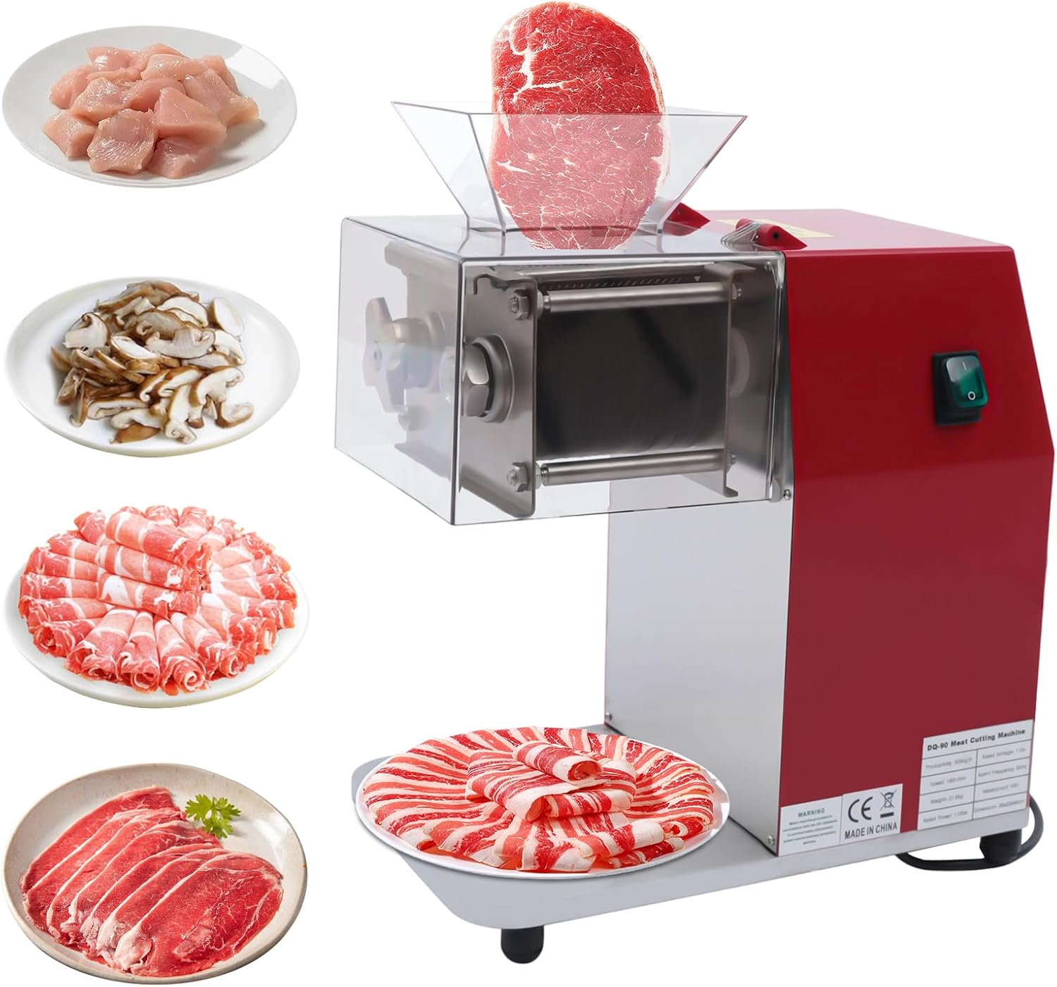 1100W Meat Cutter Commercial Meat Cutting Machine with Large Inlet Meat Slicer for Cutting Boneless Meat Chicken Lamb Beef, Stainless Steel Knife, Vertical Operation, 14.17*8.66*18.11in