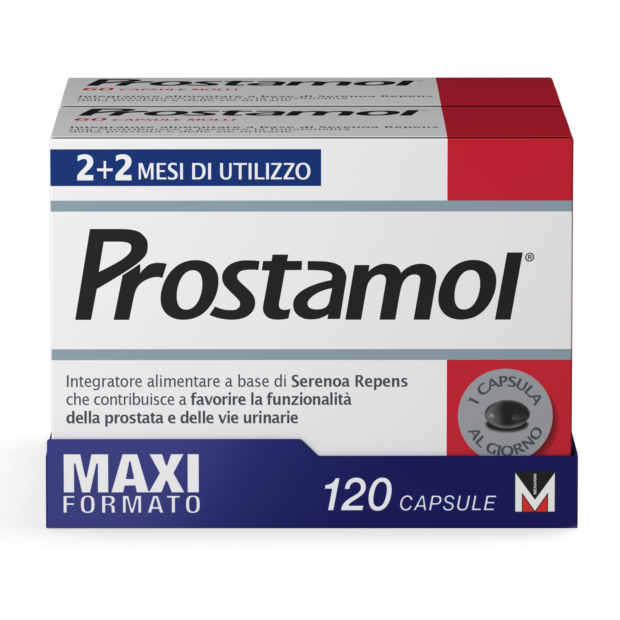Prostamol 120 Capsule Molli - Integratore Alimentare a base di Serenoa repens (320 mg) per la Funzionalità della Prostata e delle Vie Urinarie. Senza Glutine. Naturalmente privo di lattosio.