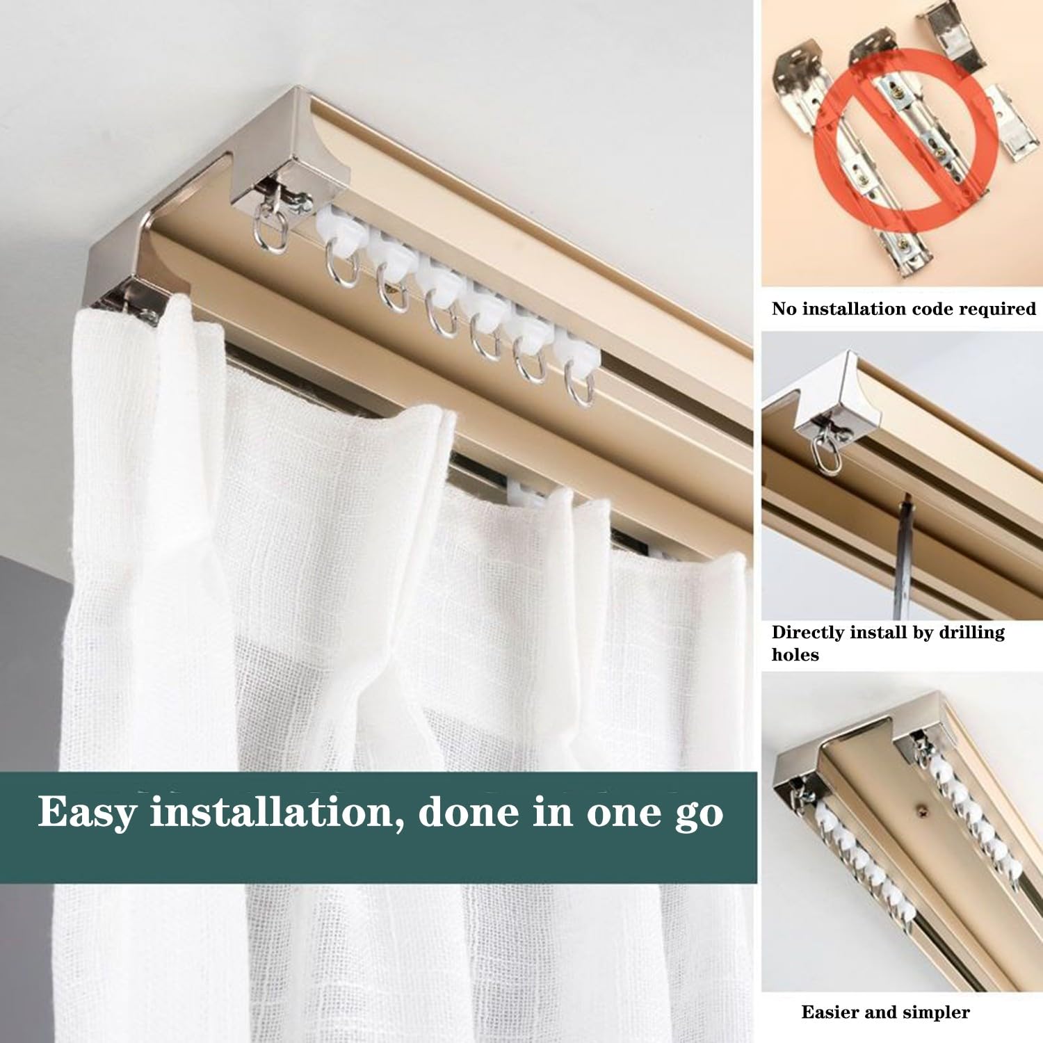 100-500Cm Vorhangschiene 2 Läufig Mit Komplettem Zubehör Deckenmontage Verbunden Gardinenschiene Aus Aluminium Gardinenstange Für Zimmer Trennwand Etagenbett Badezimmer Wohnzimmer