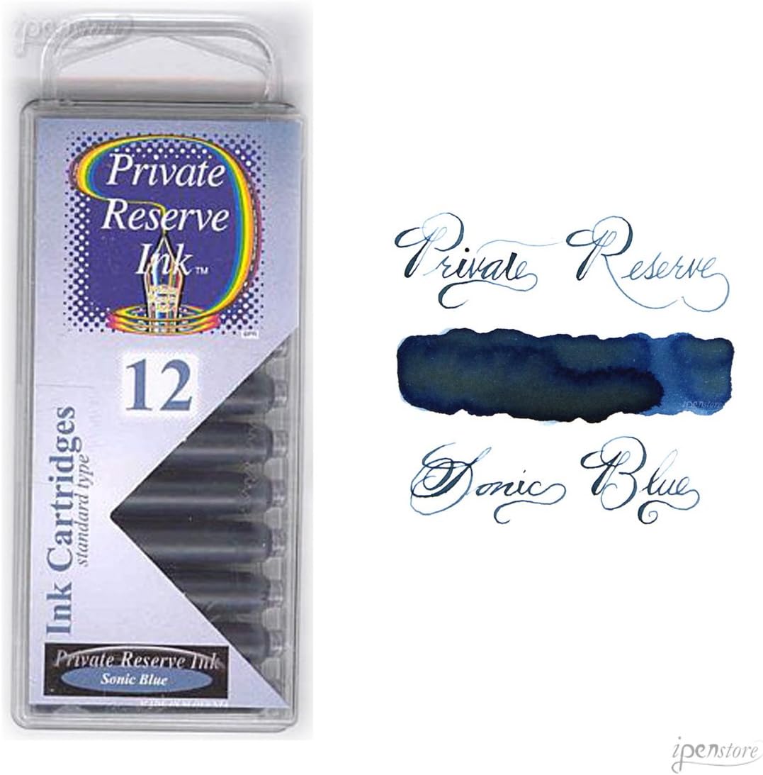 Pack/12 Private Reserve Fountain Pen Ink Cartridges, Sonic Blue