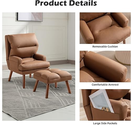 Miniatura 5 de Silla de Acento Moderna con Almacenamiento, Sillón Individual con Almohada de Respaldo Mullido, Silla Cómoda Tapizada para Sala de Estar,