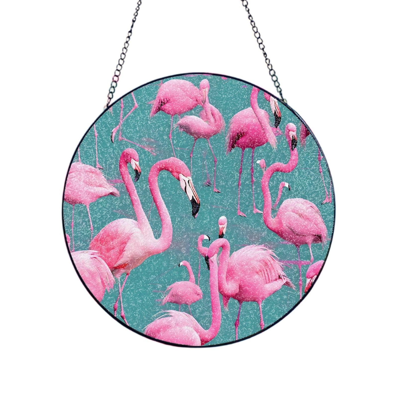 Poezjzw Stained Glass Window Hanging - A Flock Of Flamingos Sun Catcher For Door Garden Home Decor Christmas Mother'S Day Birthday Gifts 4in（10cm）