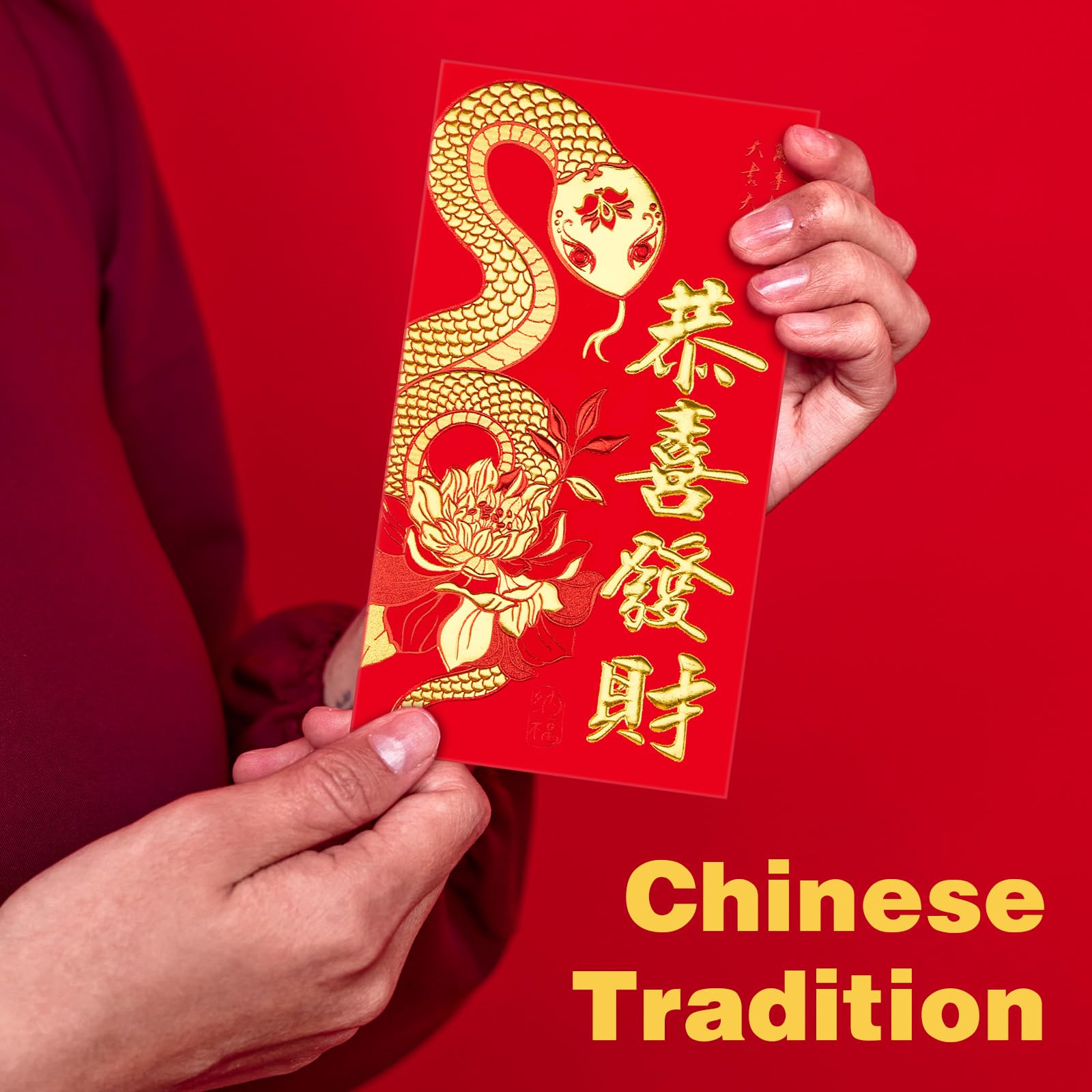 Tenare 36 Sobres de Año Nuevo Chino de Serpiente con 40 Monedas de Fortuna de Feng Shui, Sobres Rojos Chinos Paquete de Hong Bao Monedas Chinas Doradas de Suerte I Ching para Festival de Primavera