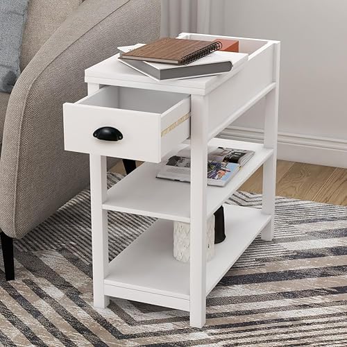 Miniatura 10 de Huedimboene Mesita de noche de granja, mesa auxiliar rústica vintage con cajón de almacenamiento para dormitorio, sala de estar, mesita de noche de