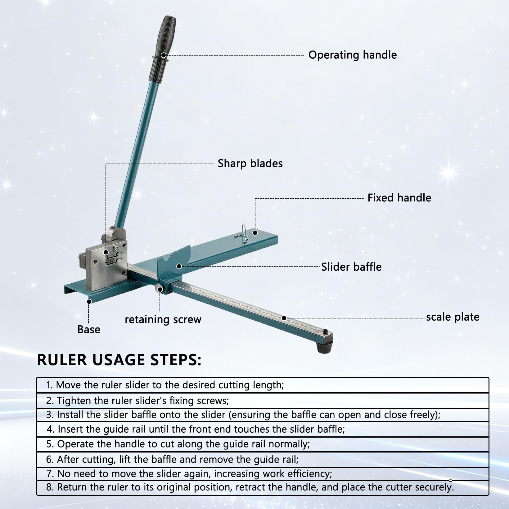 Taglierina DIN con 50 cm Righello Integrato, Testa di taglio a doppia scanalatura | Utensile da taglio manuale per guide in acciaio e alluminio, impugnatura ergonomica antiscivolo