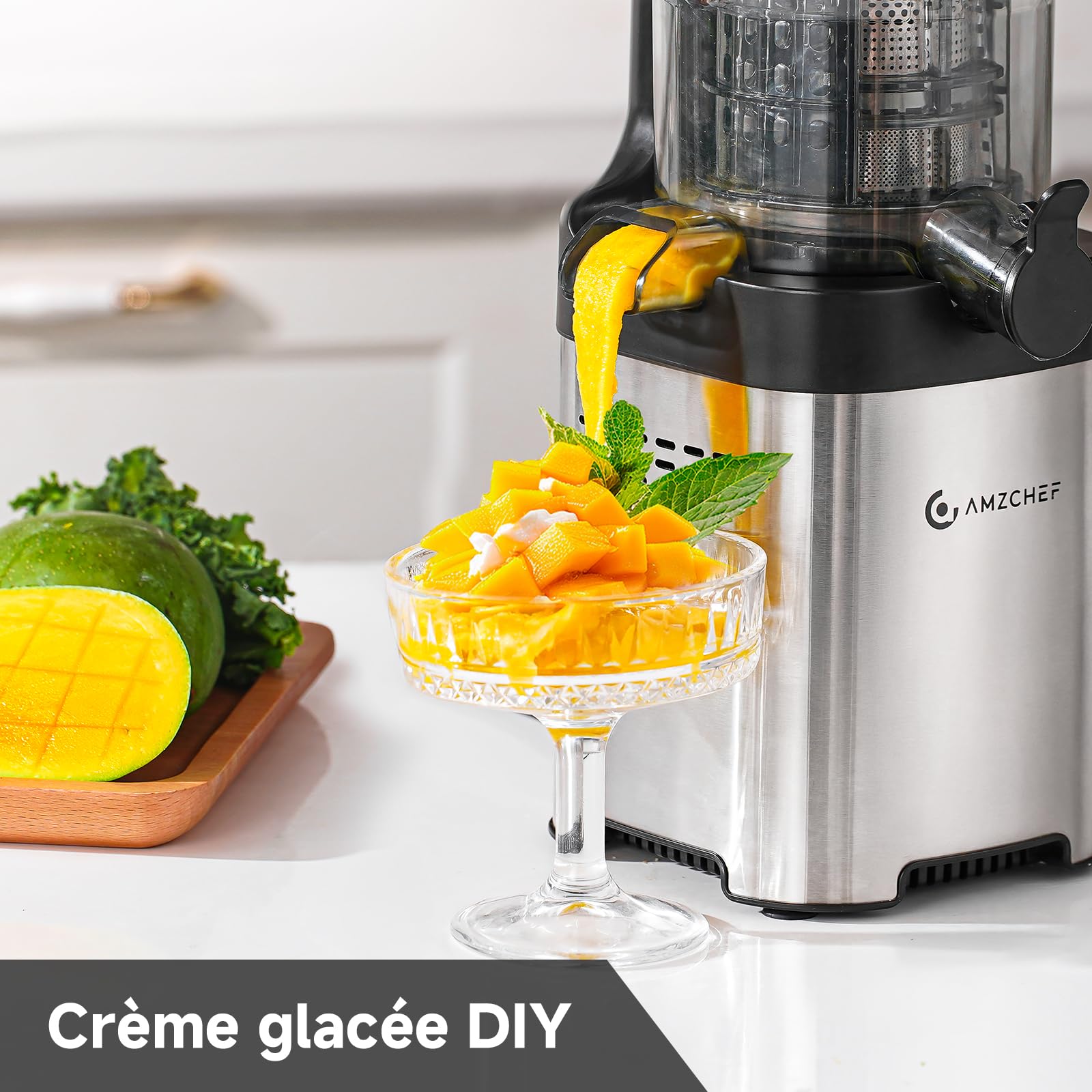 AMZCHEF Extracteur De Jus Avec Deux Tarières, Ouverture 135 Mm, Grande Capacité