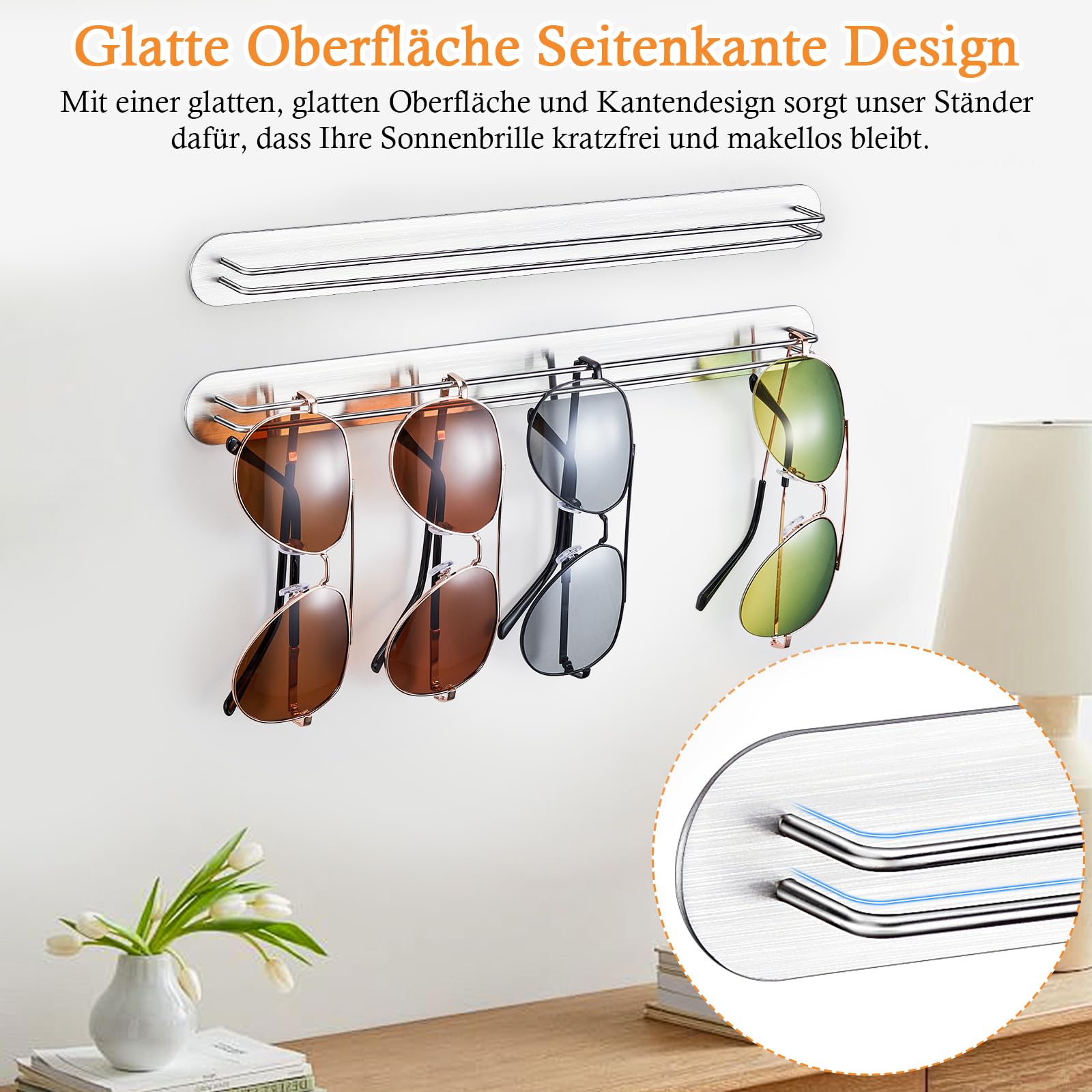 Brillenhalter Wand, Brillenständer für Mehrere Brillen, Sonnenbrillen Aufbewahrung, Selbstklebende Brillenablage, Brillenaufbewahrung, Brillenregal, Sonnenbrillenhalter Organizer (Silber, 2 Stück)