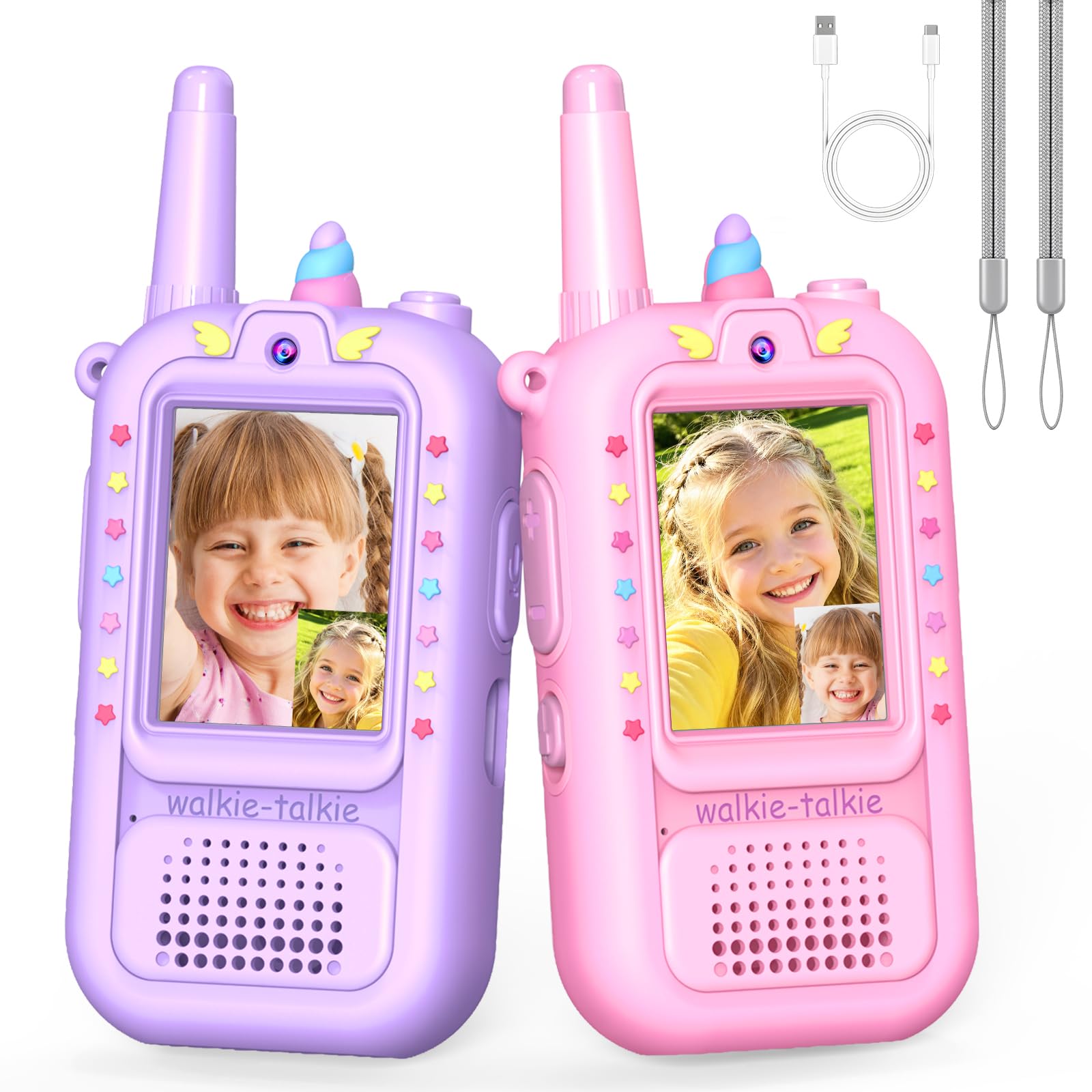 Video Walkie Talkie Kinder Aufladbar, Einhorn Geschenk Mädchen 3 4 5 6 7 8 Jahre Walkie Talkie mit Kamera Spielzeug ab 3-12 Jahre Mädchen Geschenkideen Woki Toki Geburtstagsgeschenk für Mädchen Spiel