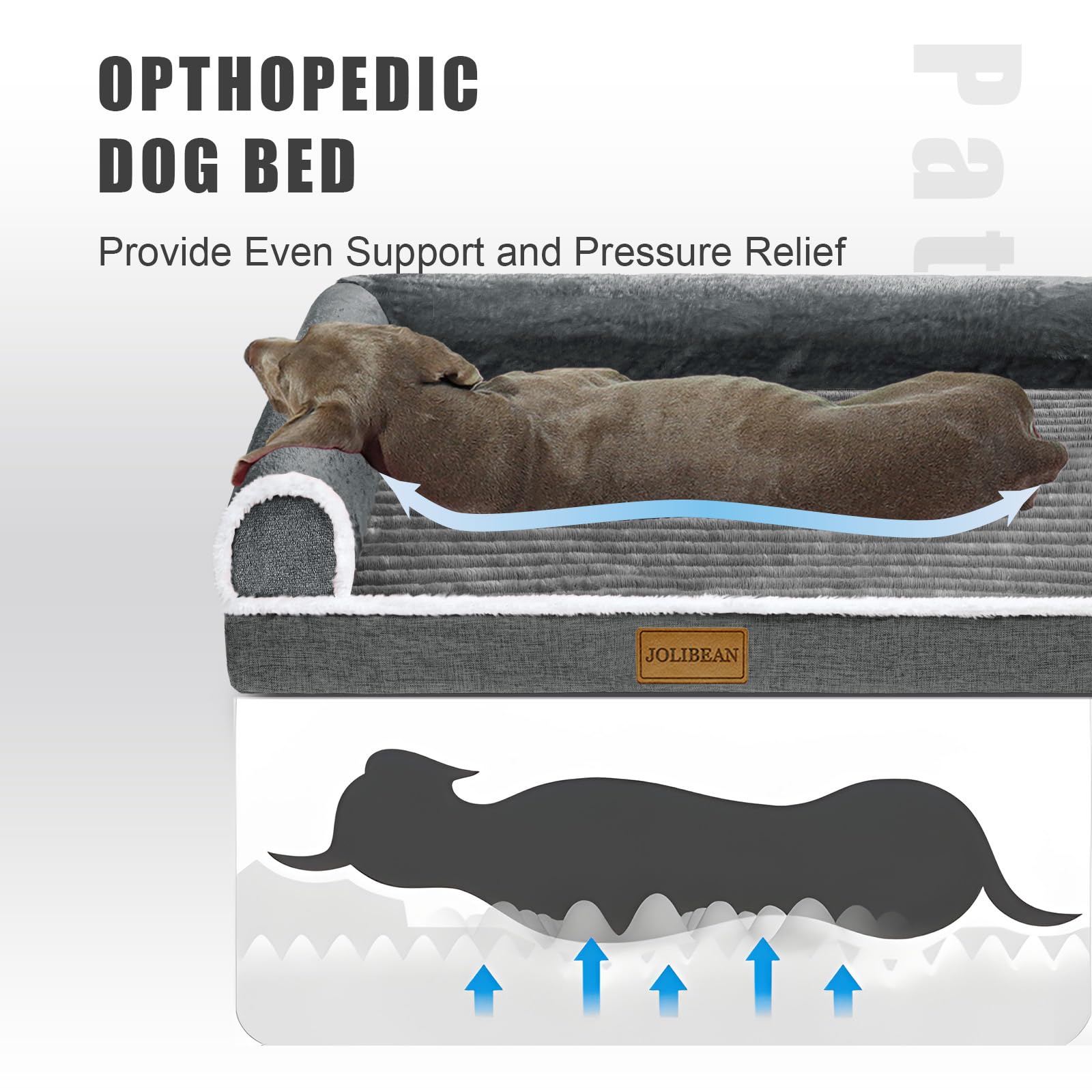 Cama Perro Grande Ortopédica, Colchoneta Perro de L con Espuma De Caja De Huevos, Sofá Perro con Impermeable Lavable Desenfundable, 122x76cm, Gris | Resistente al agua, antideslizante, suave con base antideslizante, funda extraíble y lavable