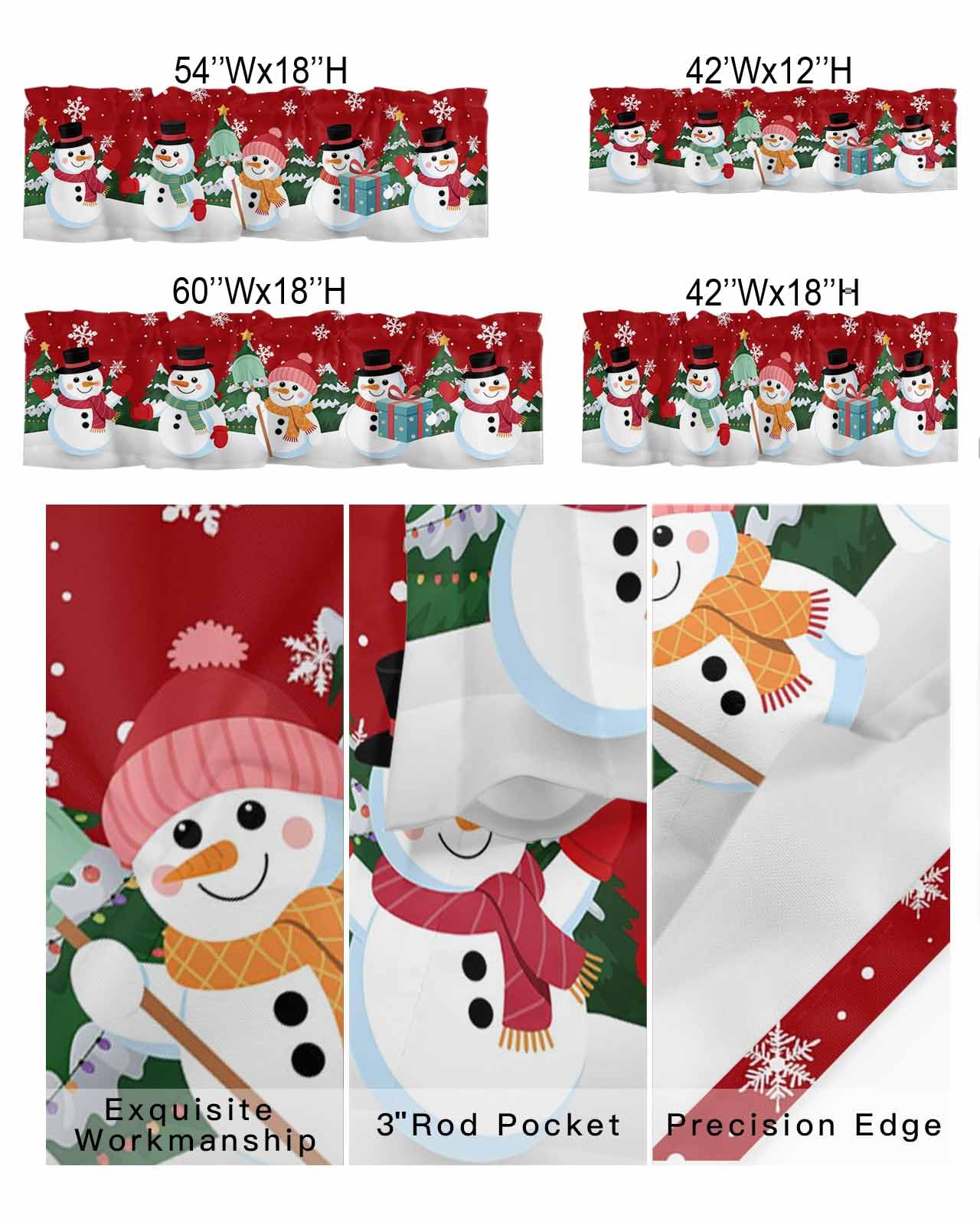 Christmas Valances For Windows - Red & Black Xmas Tree Snow Rod Pocket Curtains, 54x18 Inch, For Kitchen, Bathroom, Bedroom