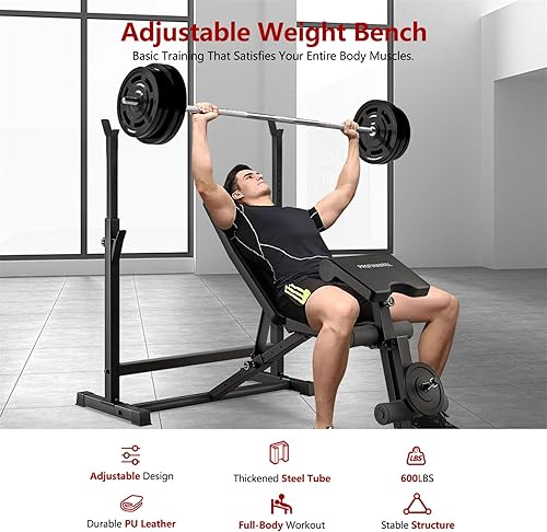Miniatura 5 de Adjustable Weight Bench, Bench Press Rack with Squat Rack, Leg Exercises Preacher Curl Rack for Home Gym Full Body Workout
