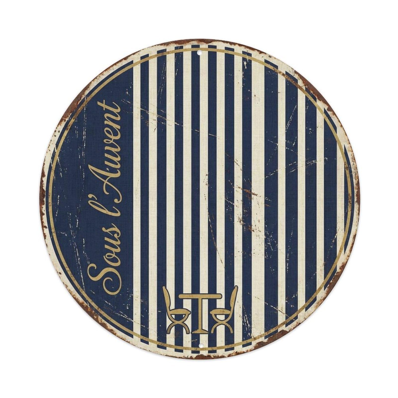 Striped Coffeehouse Awning Espresso Bistro Vintage Cafe Metal Tin Sign Plaque Wall Decor for Cafe, Man Cave, Club Bar, Office, Home Garden Round Metal Poster 8x8Inch