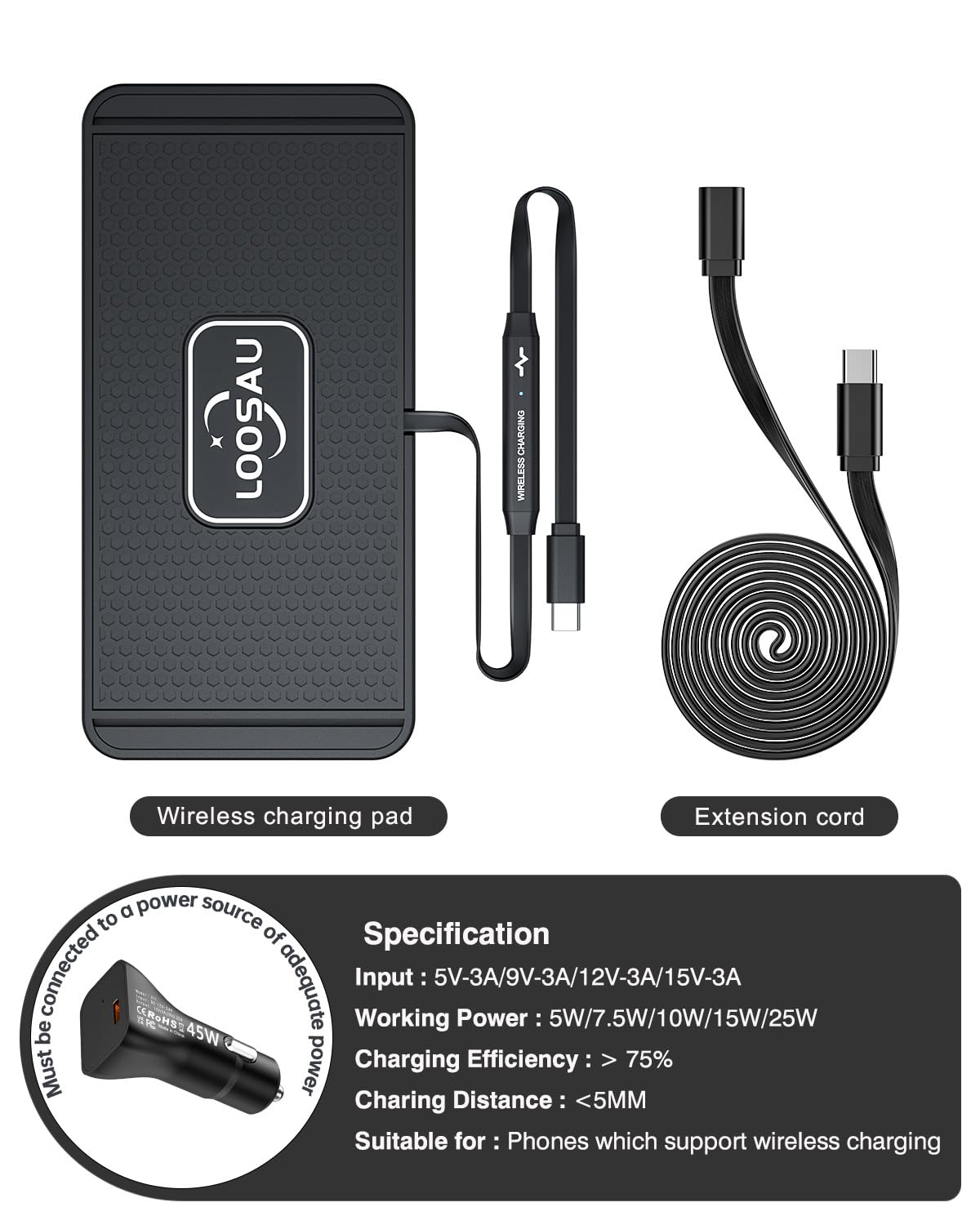 Chargeur de voiture sans fil 25 W antidérapant rapide pour téléphone sans fil pour Android pour iPhone 11/12/13/14/15 Pro Max Xs