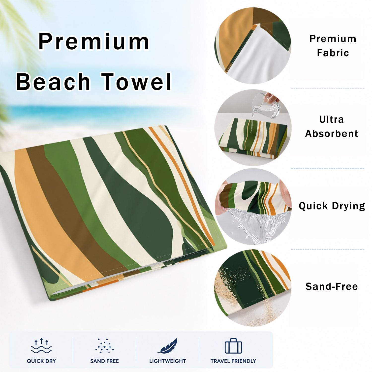Générique Serviette de Plage Microfibre 230 x 210 CM,Drap de Plage Libre, Luxe, Frais, Couverture de Plage Absorbante,Couverture de Bain Plumes Bleues & Blanches, Animaux