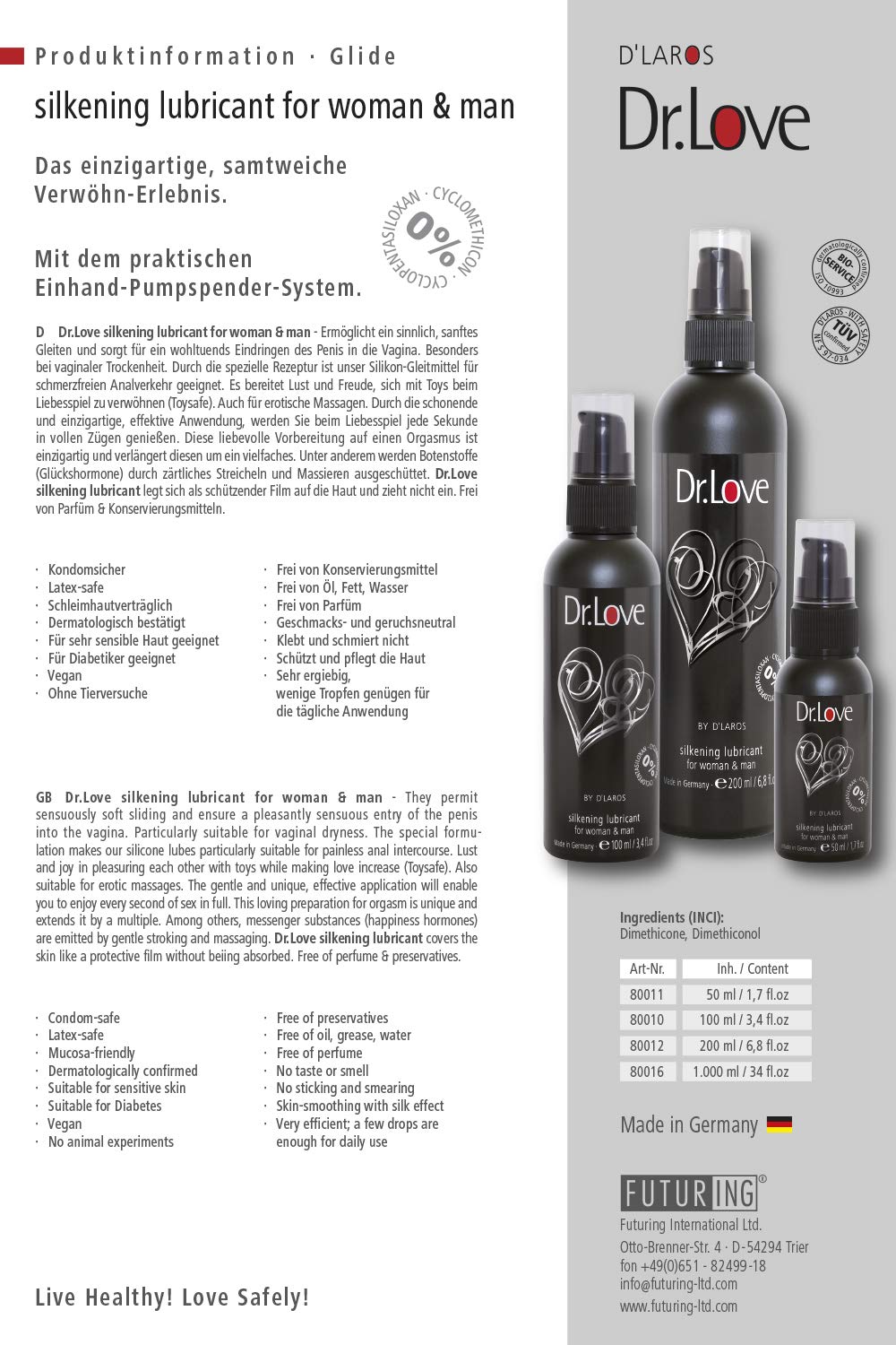 Dr. Love Reinstes Silikongleitmittel, 1er Pack (1 x 50 ml) : Amazon.de:  Drogerie & Krperpflege