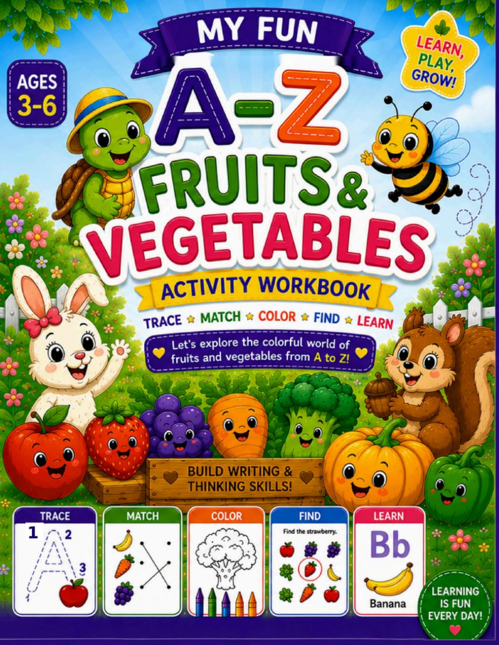 My Fun A-Z Fruits & Vegetables Activity Workbook.