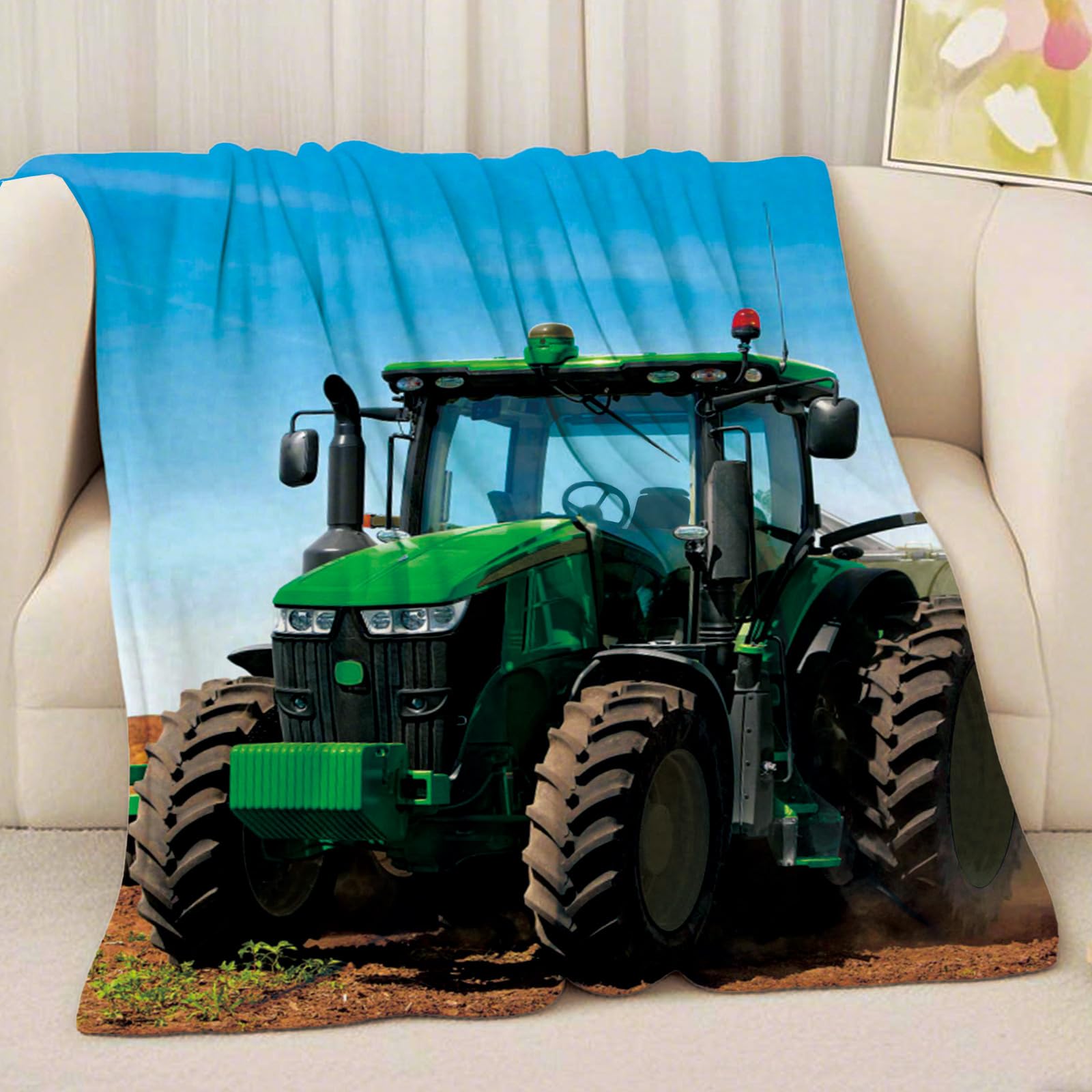 LXTOPN Coperta per trattore, coperta per bambini, a tema Farm, in flanella, calda e soffice, per ragazzi e ragazze (trattore blu, 150 x 200 cm)