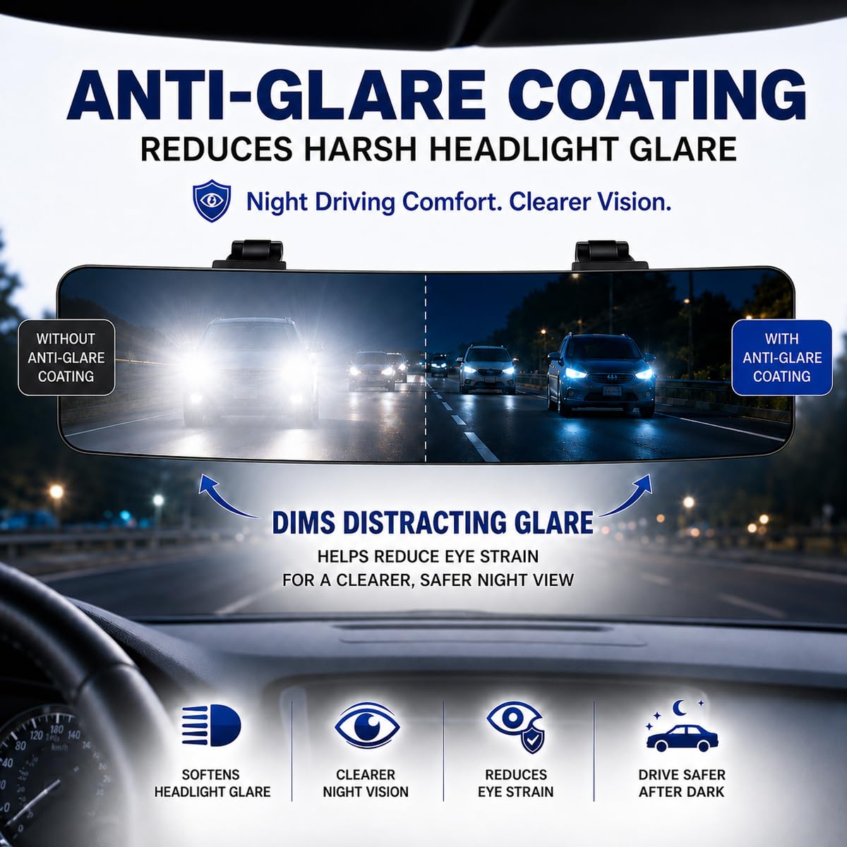 SkycropHD Anti Glare tylne lusterko do samochodu, Clip on Wide Angle Rearview Mirror Eliminate Blind Spot – Convex, Blue