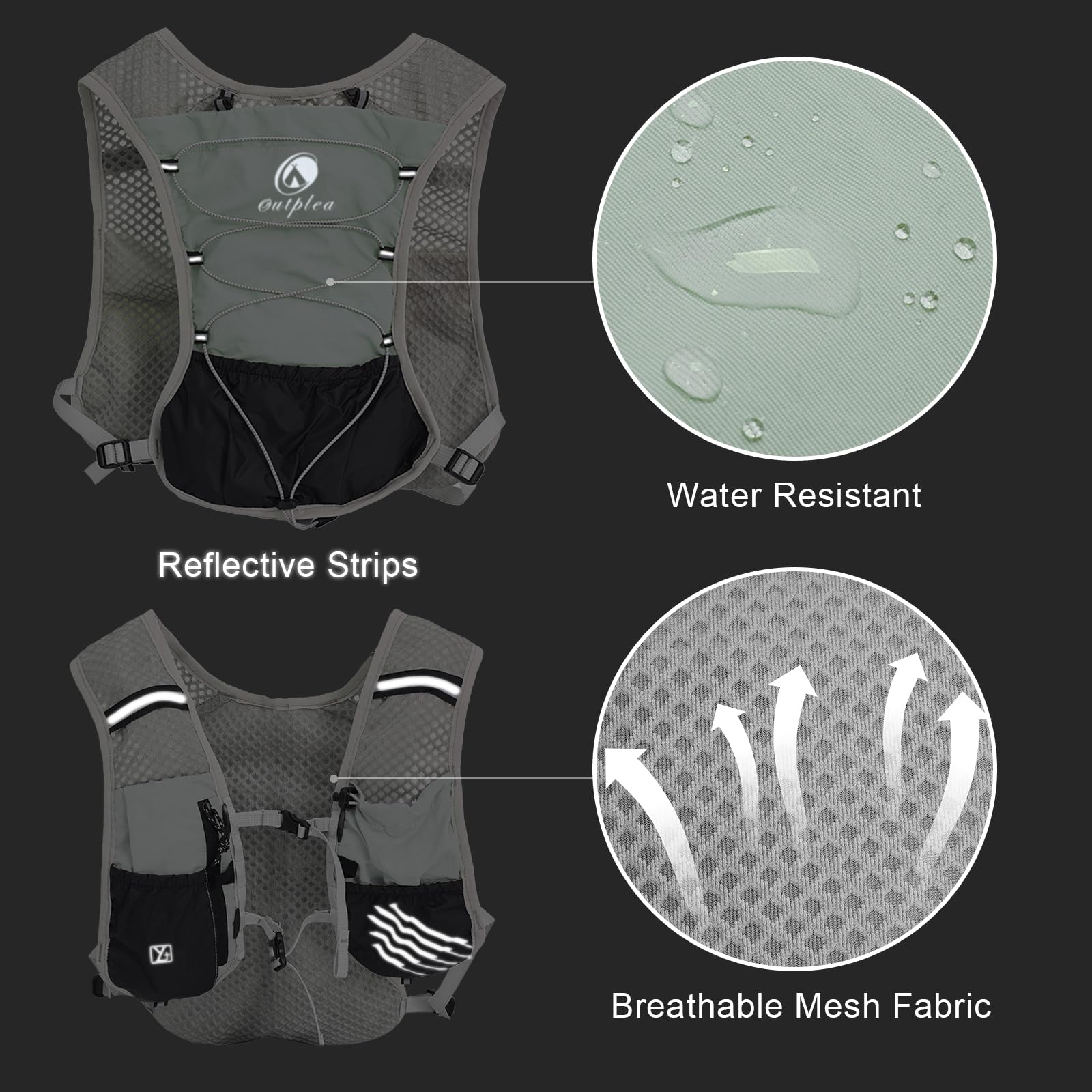 Sac Hydratation avec 2L Poche a Eau, Réfléchissant Gilet Hydratation Running Femme Homme, Léger Gilet Trail, Sac Running Hydratation pour Marathon Vélo Moto Course