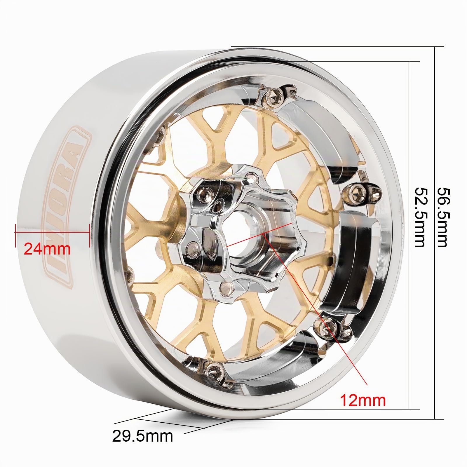INJORA - Jantes Beadlock ModuWheel 1.9" en Laiton et Aluminium à Déport Négatif de -9,65mm pour Amélioration des RC Crawlers 1/10 (1904SR)