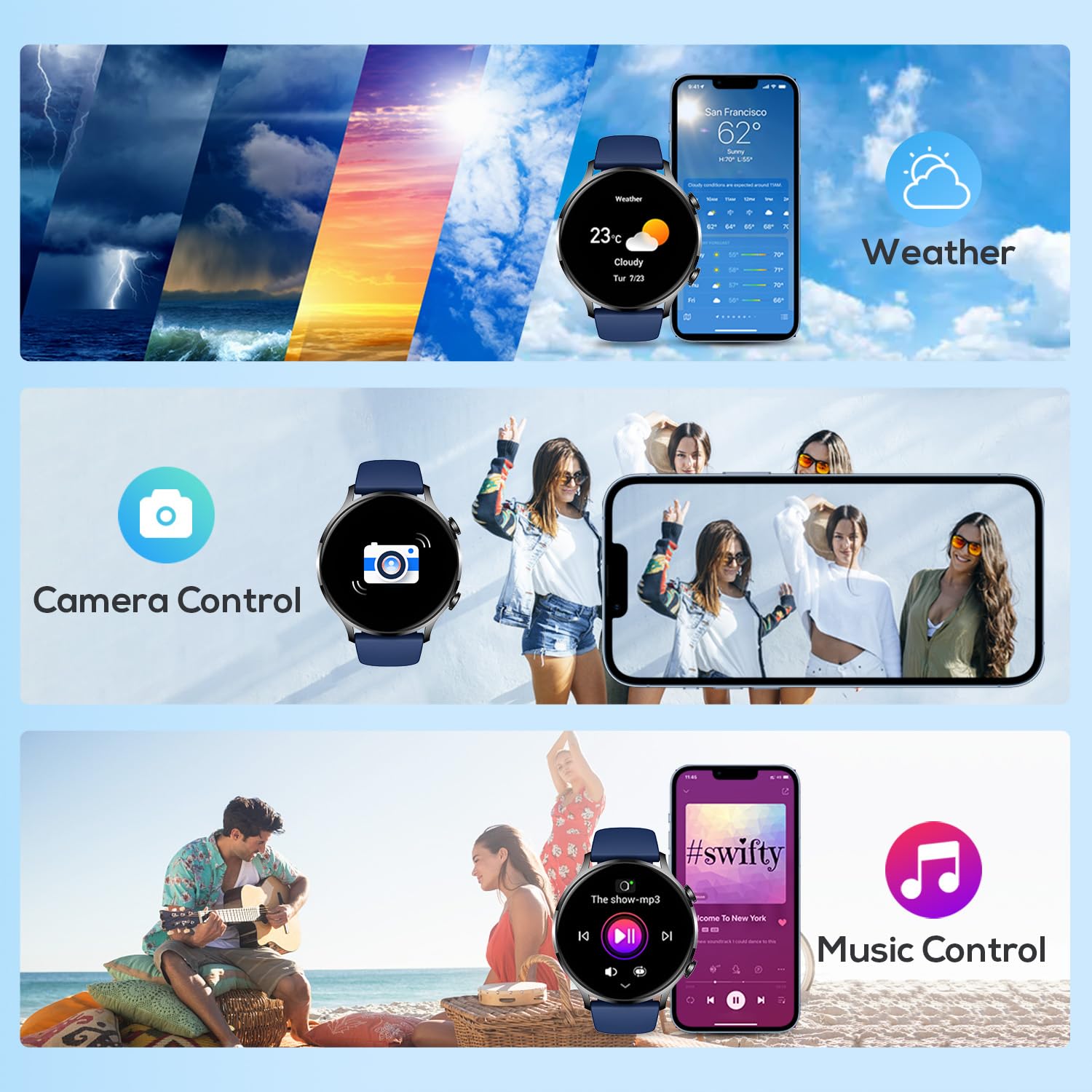 Orologio Smartwatch Uomo Sport con Chiamata: Orologi Smart Watch Bluetooth 5.2 compatibile Android e Ios 1.42" Rotondo Touch Schermo Contapassi Misuratori di Pressione Sanguigna IP67 Impermeabile blu