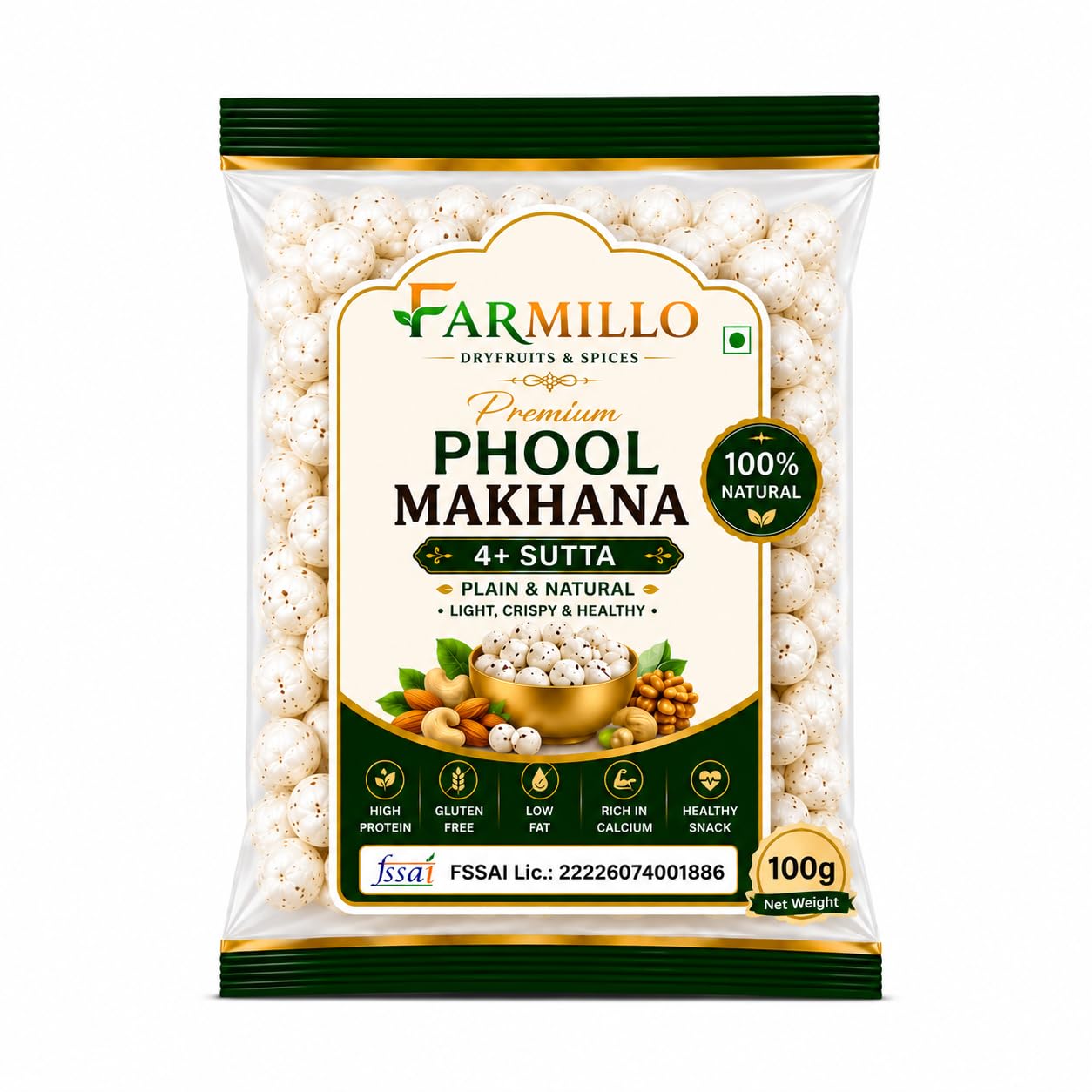 Farmillo Premium Raw Phool Makhana | Big Size Fox Nuts (1kg Jumbo Pack) | Handpicked Premium Quality Extra Crunchy Texture Rich in Calcium & Fiber No Artificial Preservatives Freshness-image-8