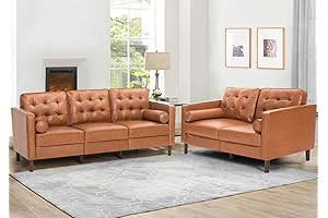 Faux Leather Living Room Set: Mid-Century Luxe